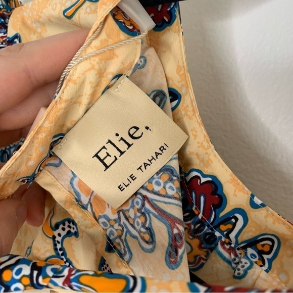 Elie Tahari Floral Ruffle Sleeve Blouse - Cream and Navy - Picture 7 of 11